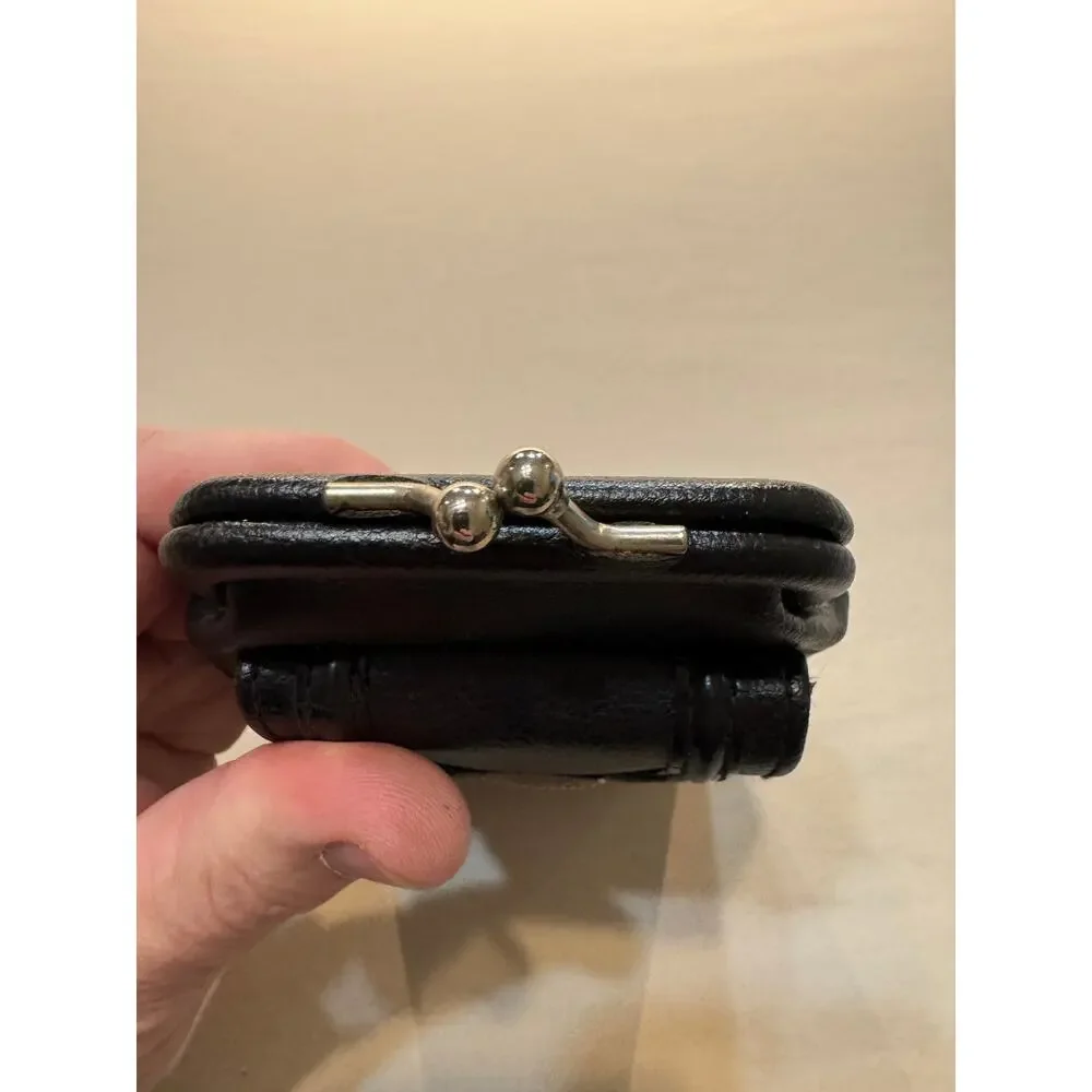 Vintage Black Faux Leather Coin Purse Cigarette Clutch w/ ID &‎ Card Slots